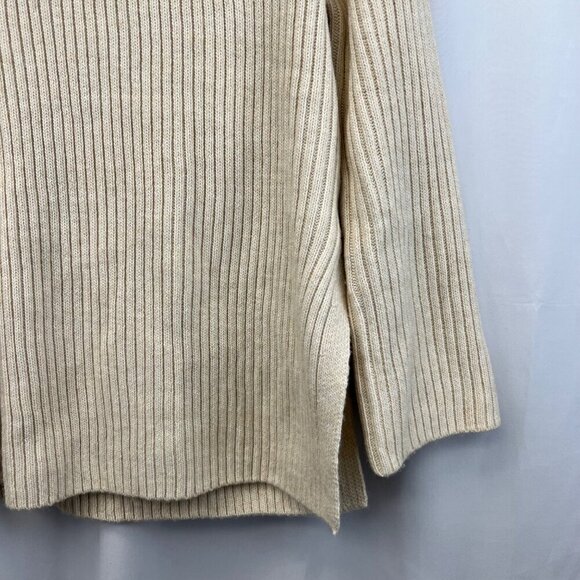 H&M Womens Long Sleeve Cream Ribbed Turtleneck Sweater Vented Sides XS - Picture 4 of 9
